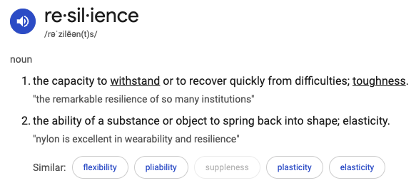 Resilience definition - the capacity to withstand or to recover quickly from difficulties