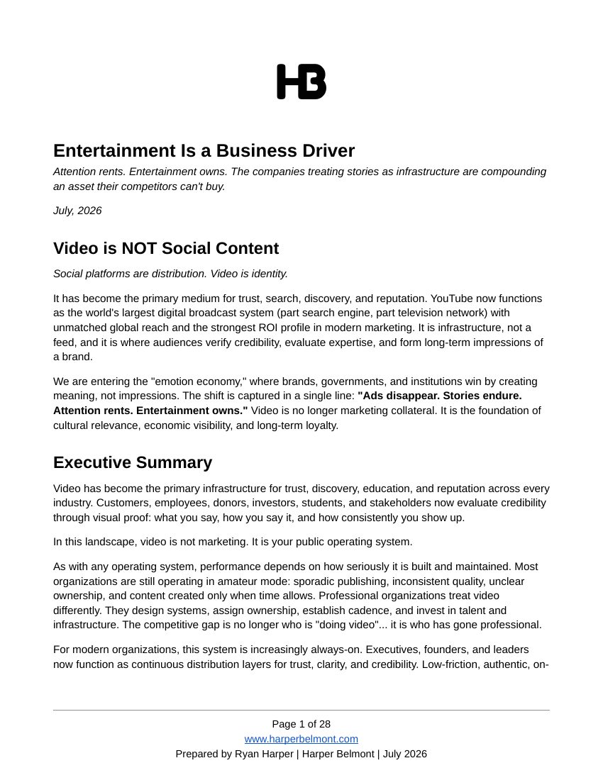 Cover of the executive brief Entertainment Is a Business Driver